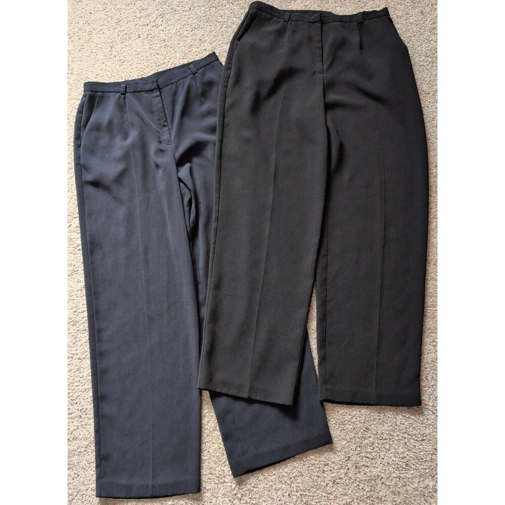 2 Pair Lot Norton McNaughton Womens Elastic Waist Slacks Pants 12 Navy & Black
